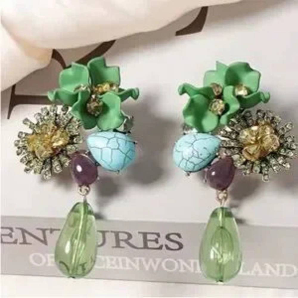 Exquisite Haute Couture Green Floral Earrings